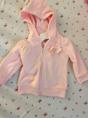 Simple Pink Hooded Zip Jacket with Bow Accent
